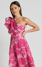 Alfreda One-Shoulder Jacquard Midi Dress