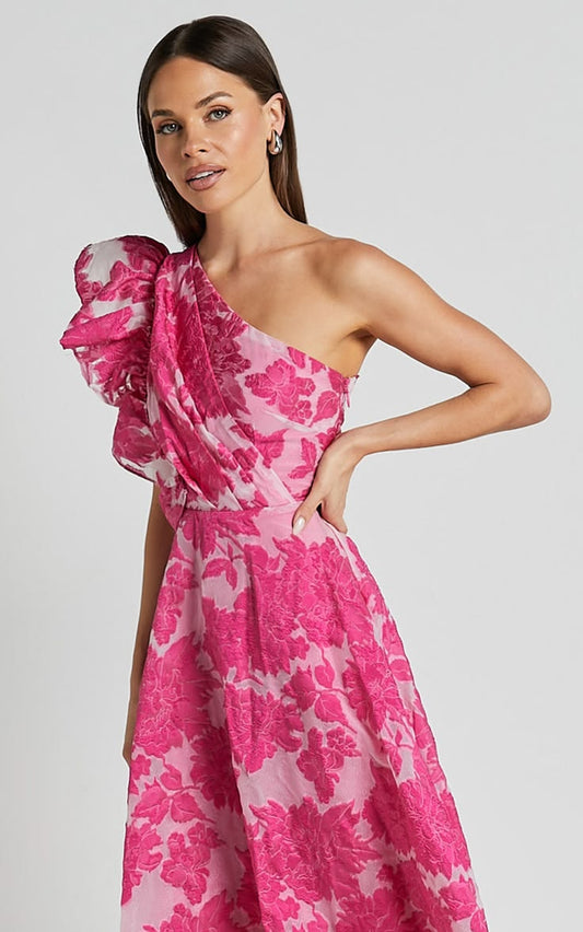 Alfreda One-Shoulder Jacquard Midi Dress