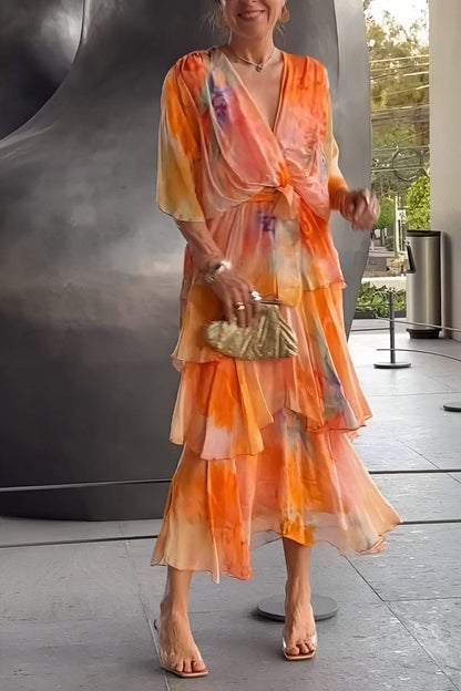 Orange Margot Chiffon Midi Dress