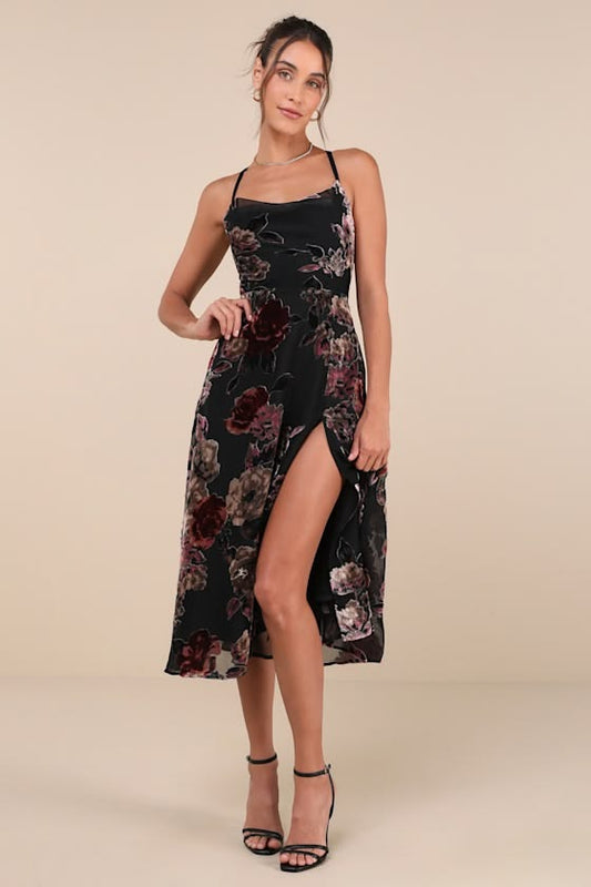 Margot Velvet Burnout Midi Dress