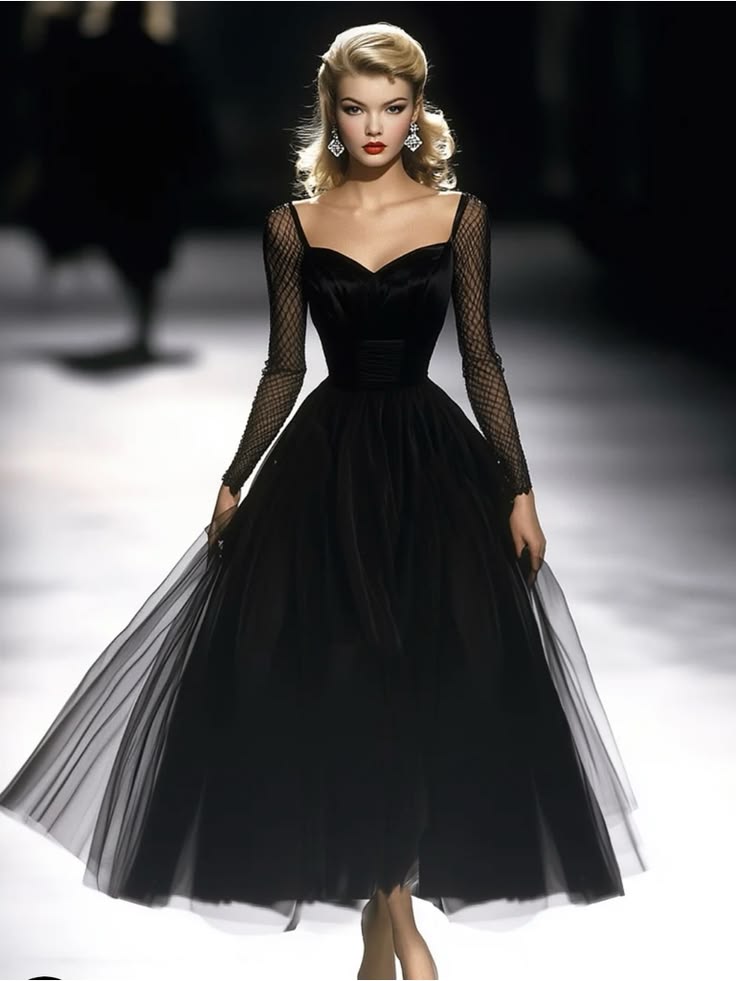 Ophelia Black Tulle Midi Dress