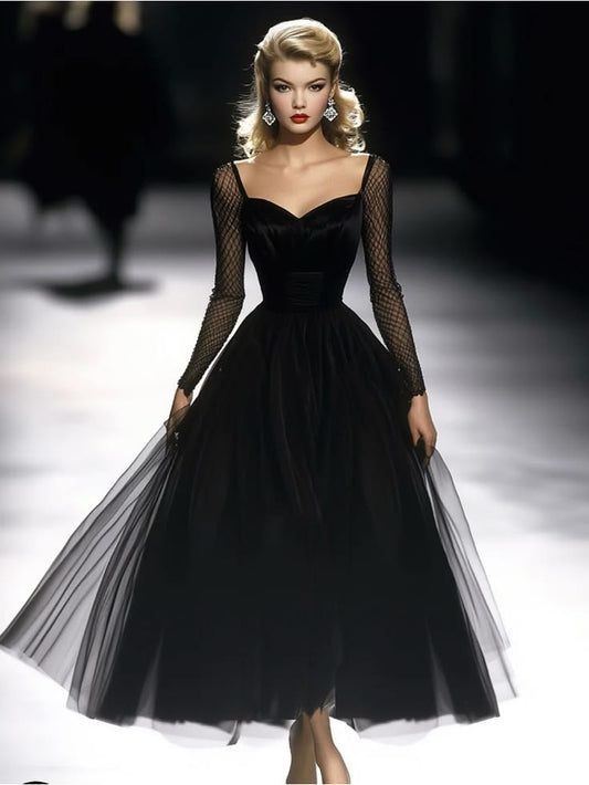 Ophelia Black Tulle Midi Dress