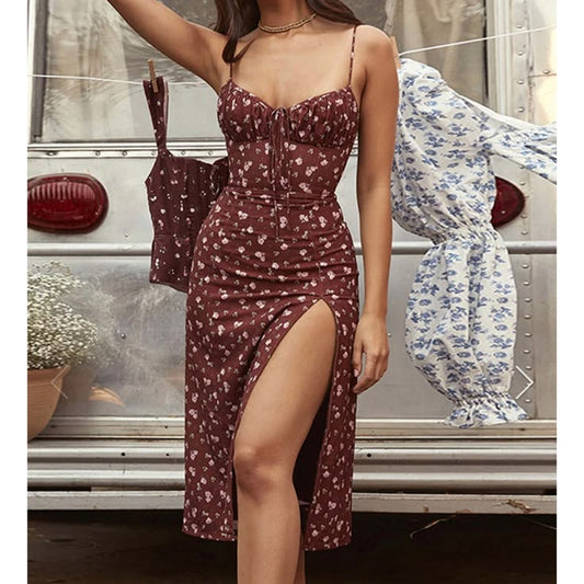 Arolora Dresses | Wine Red Floral Chest Drawstring Slit Dress | Color: Red | Size: 2x