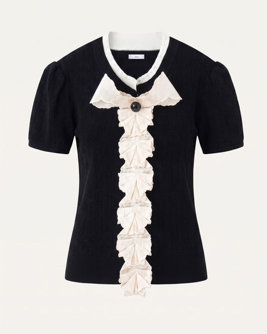 Black Iris Embroidered Silk Blouse Dress
