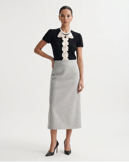 Black Iris Embroidered Silk Blouse Dress
