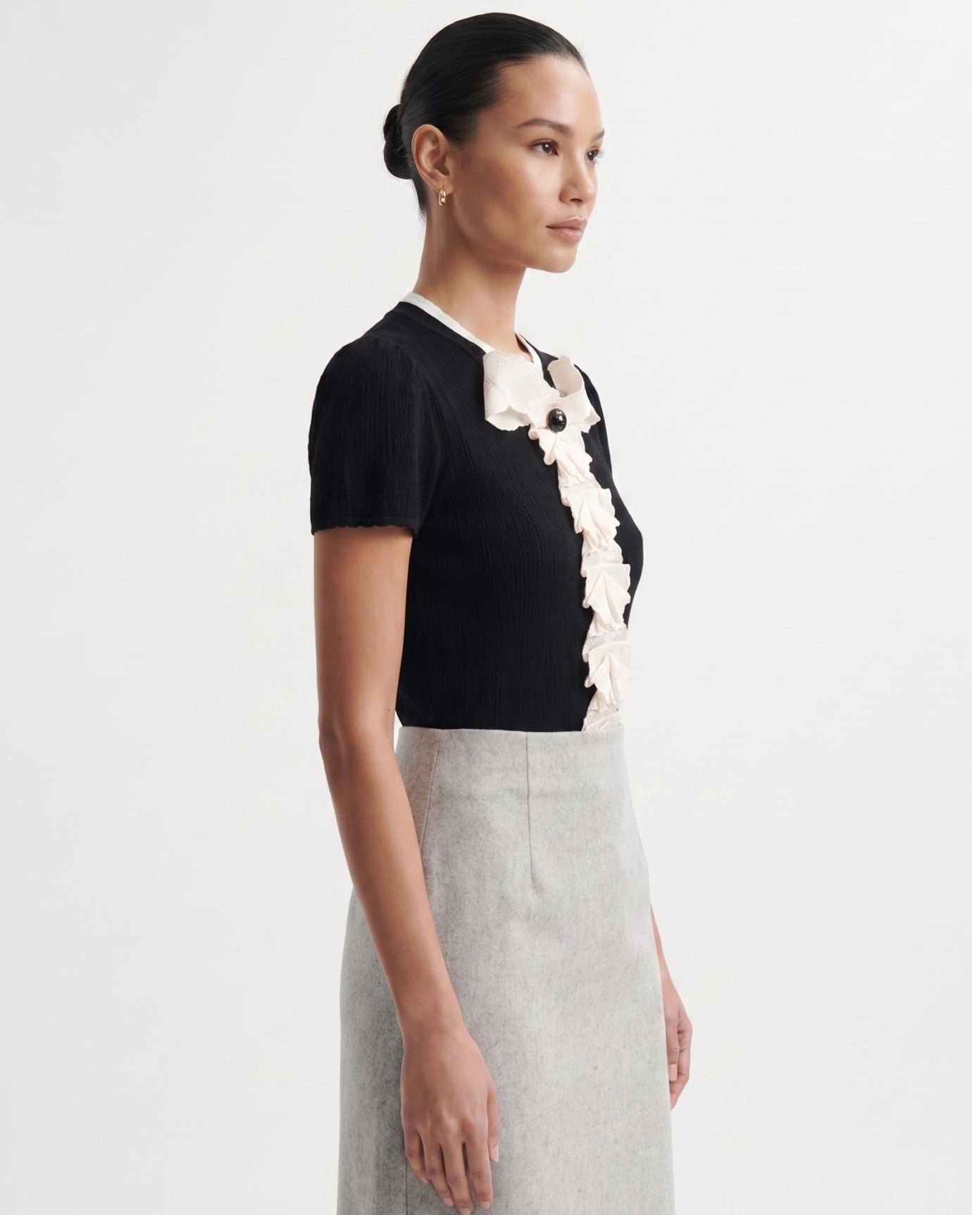 Black Iris Embroidered Silk Blouse Dress