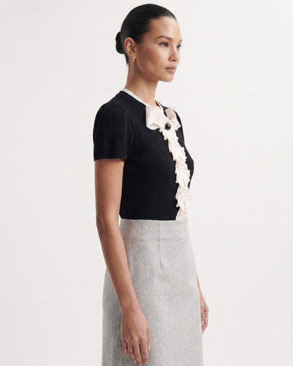 Black Iris Embroidered Silk Blouse Dress