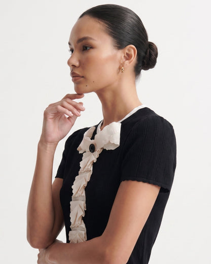 Black Iris Embroidered Silk Blouse Dress