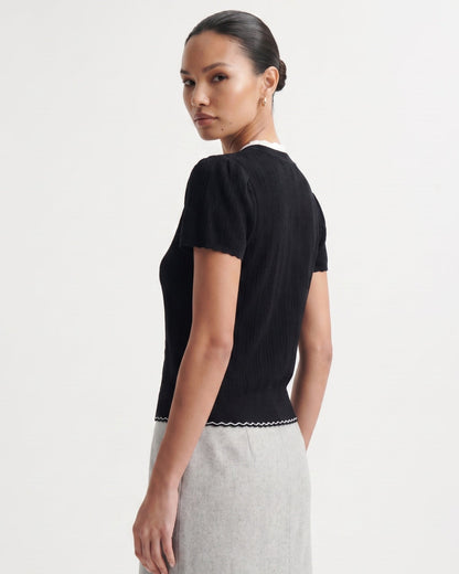 Black Iris Embroidered Silk Blouse Dress