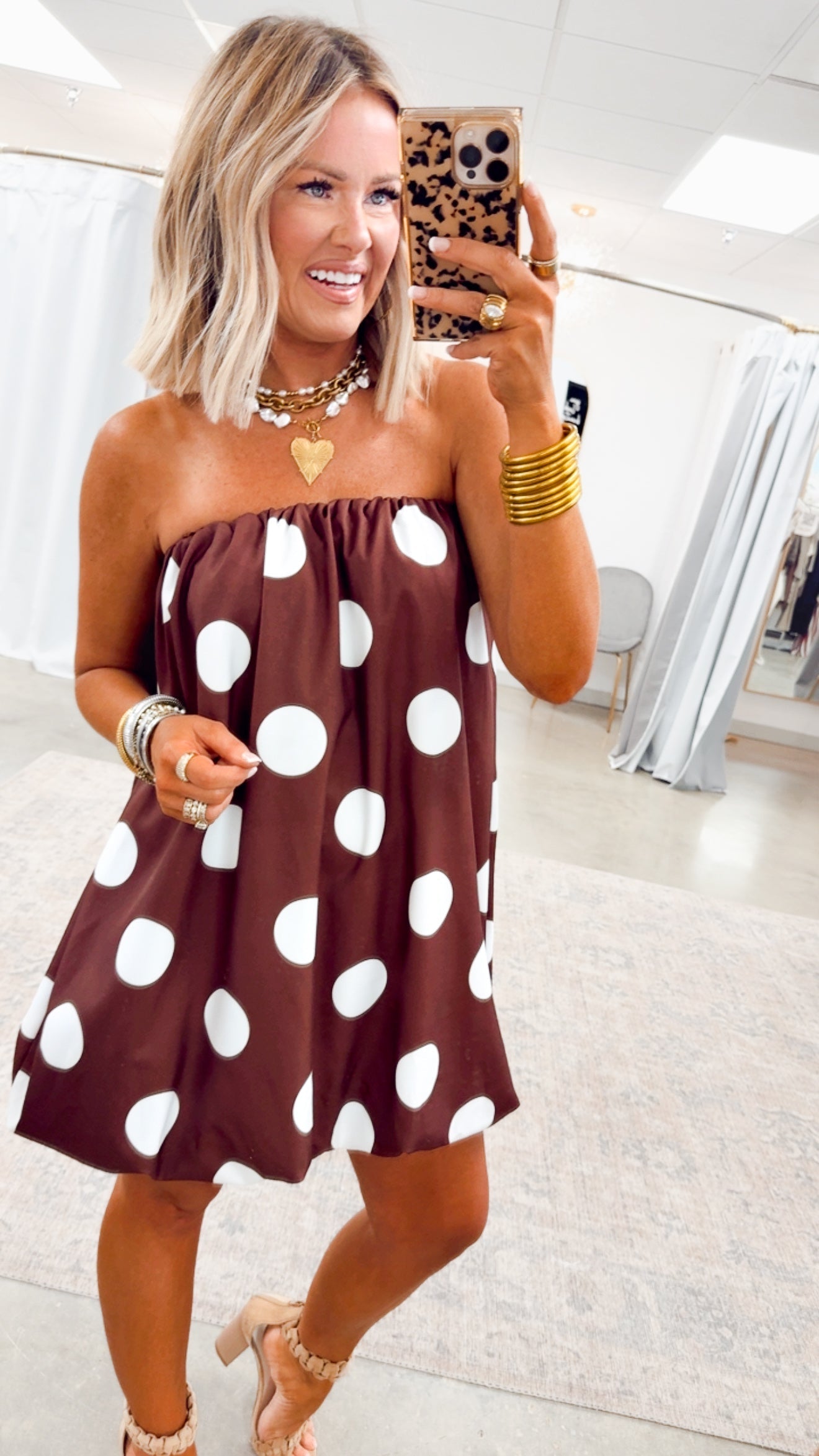 Brown/Ivory Margot Polka Dot Bubble Hem Dress