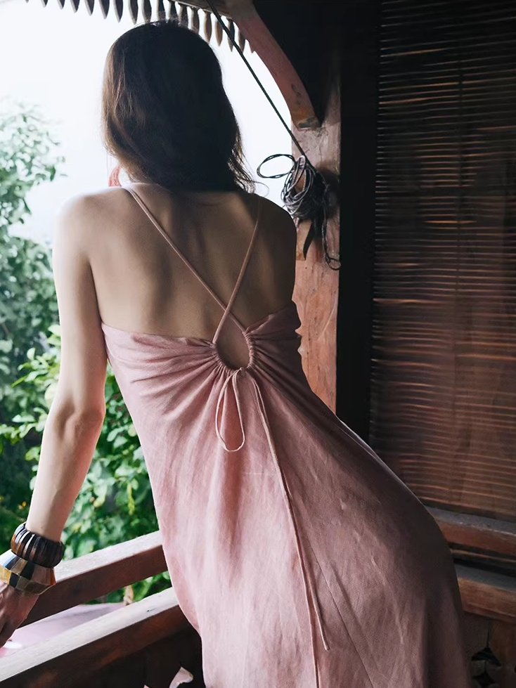 Moonlight White Marina Tencel Linen Open-Back Dress