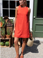 Marcelle Linen Shift Dress in Grenadine Red