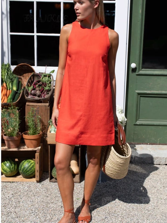 Marcelle Linen Shift Dress in Grenadine Red