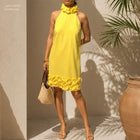 Alex Marie Dresses | Yellow Halter Dress With Floral Trim | Color: Yellow | Size: 2