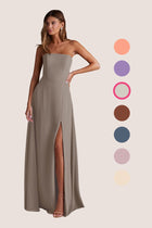 Arabella A-Line Chiffon Floor-Length Dress in Taupe
