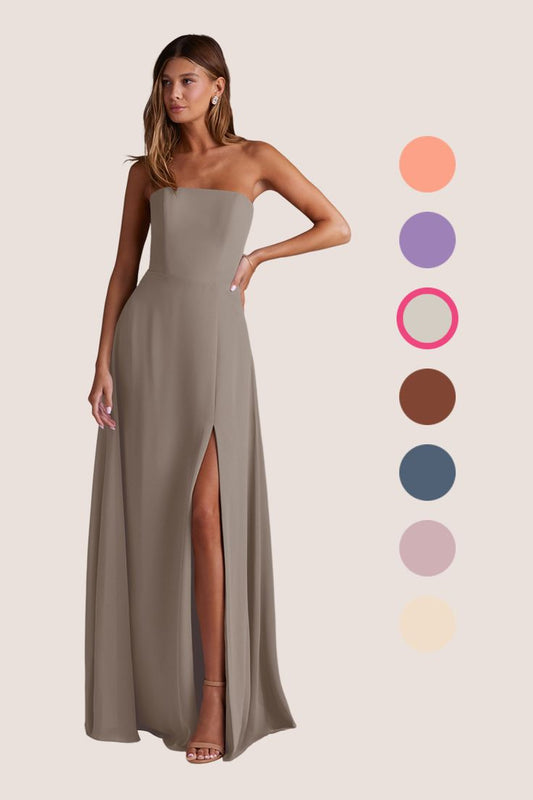 Arabella A-Line Chiffon Floor-Length Dress in Taupe