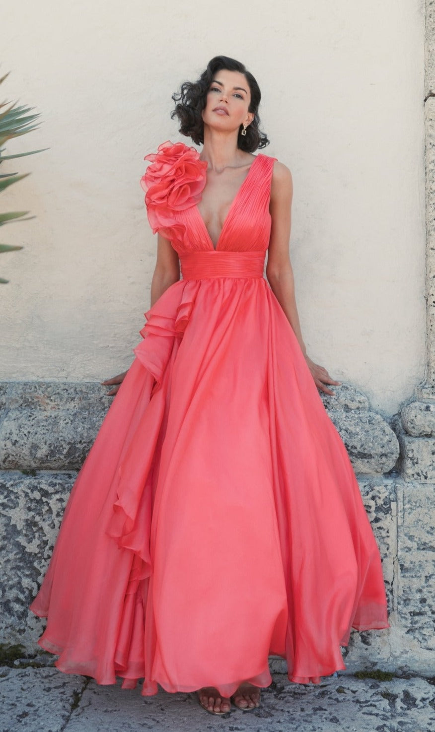 Cherry Margot Ruffled Ball Gown