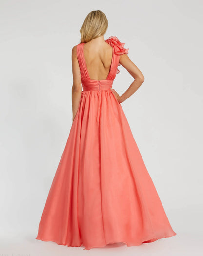 Emerald Margot Ruffle Shoulder Chiffon Gown