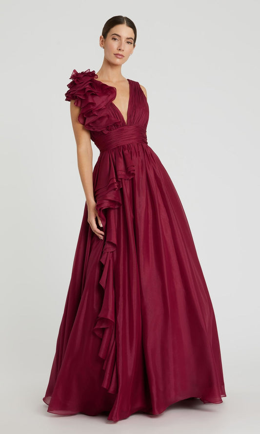 Wine Margot Ruffled Ball Gown