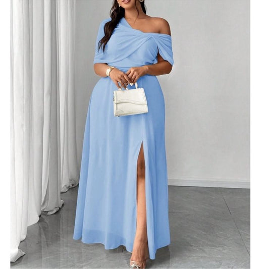 Couture Gypsy Dresses | Plus One Shoulder Split Thigh Party Evening Gown Dress 1x 2x 3x 4x 5x | Color: Blue | Size: Vari
