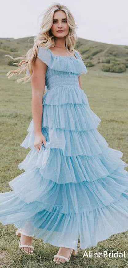 Picture Color Celestine Sky Blue Tulle Tiered Prom Dress