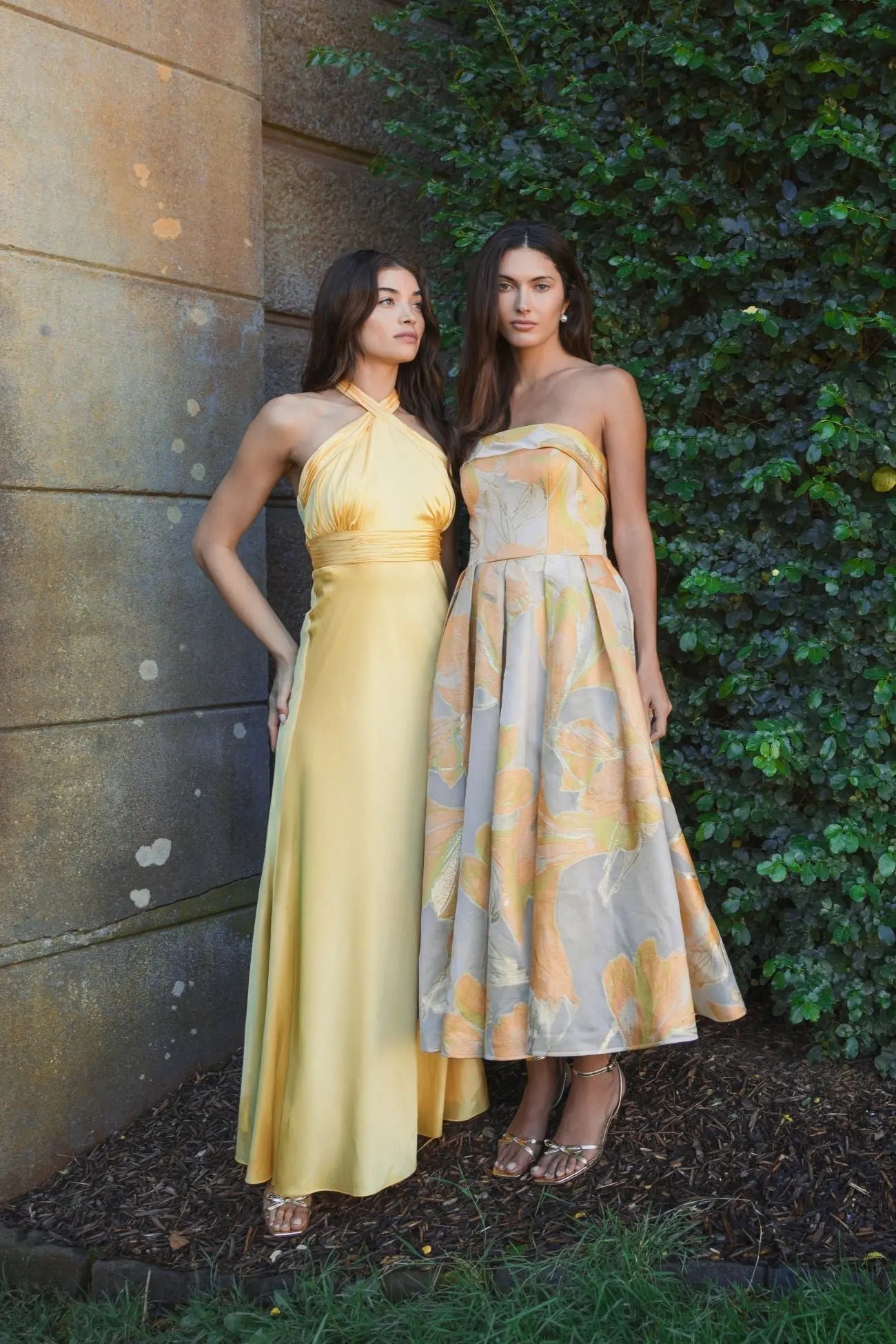Lemon Lucienne Halter Satin Gown in Sunshine