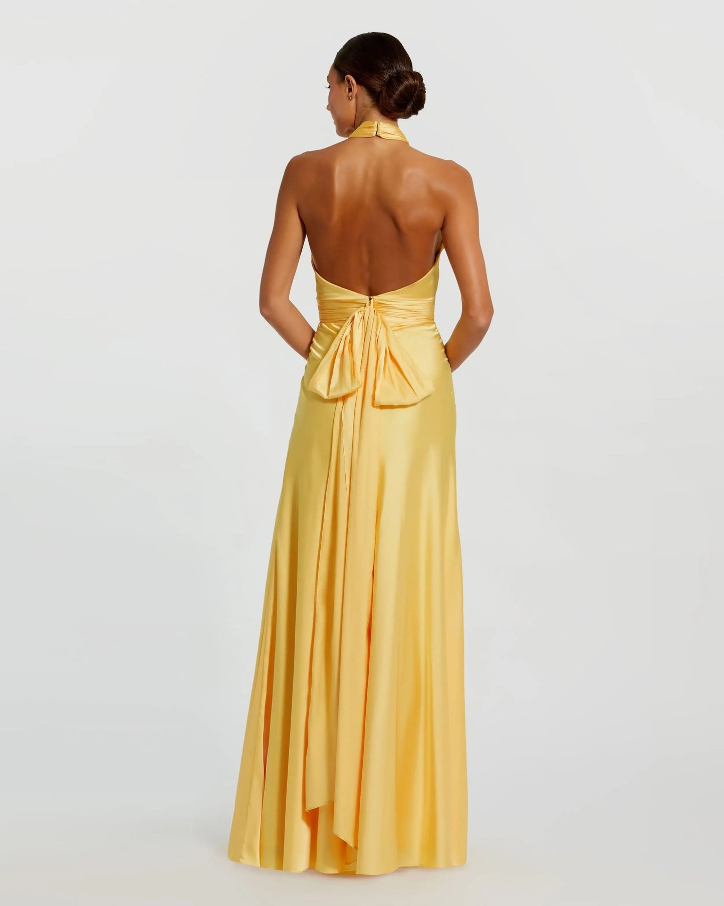 Lemon Lucienne Halter Satin Gown in Sunshine