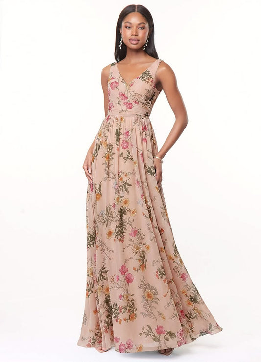 Iris A-Line Chiffon Gown in Rose Petal Floral