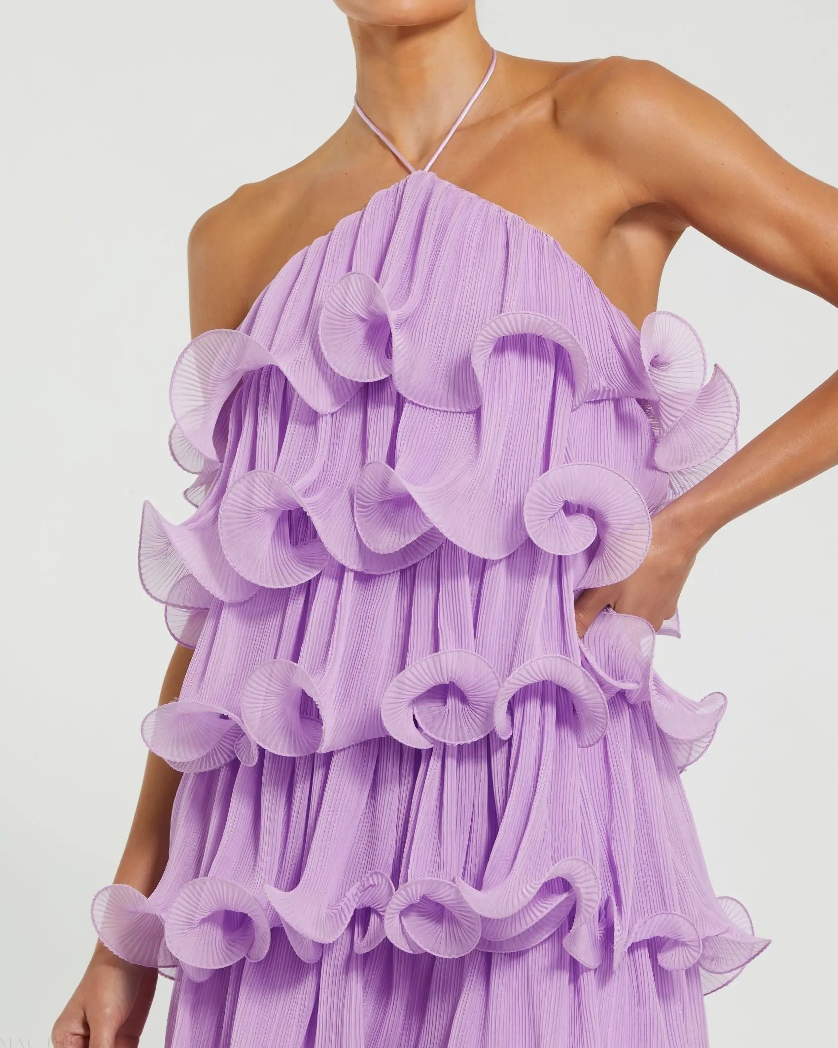 Lilac Violet Crinkle Chiffon Tiered Mini Dress