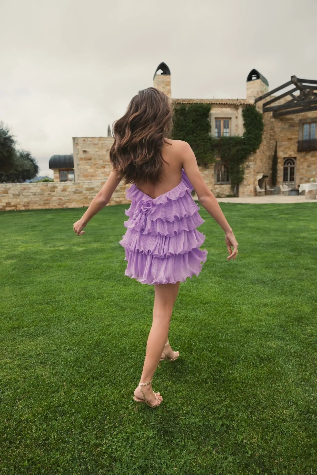 Lilac Violet Crinkle Chiffon Tiered Mini Dress