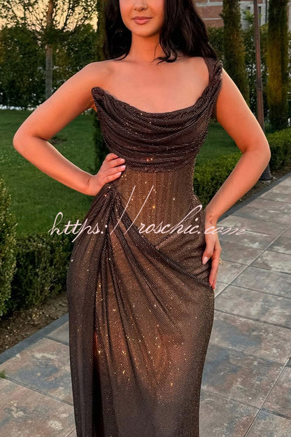 Black Vivienne Glitter One-Shoulder Maxi Dress