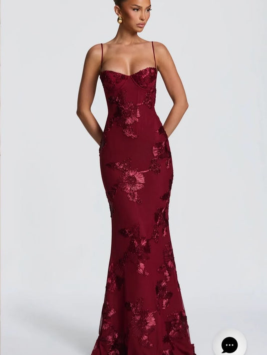 Nefertiti Burgundy Floral Dress