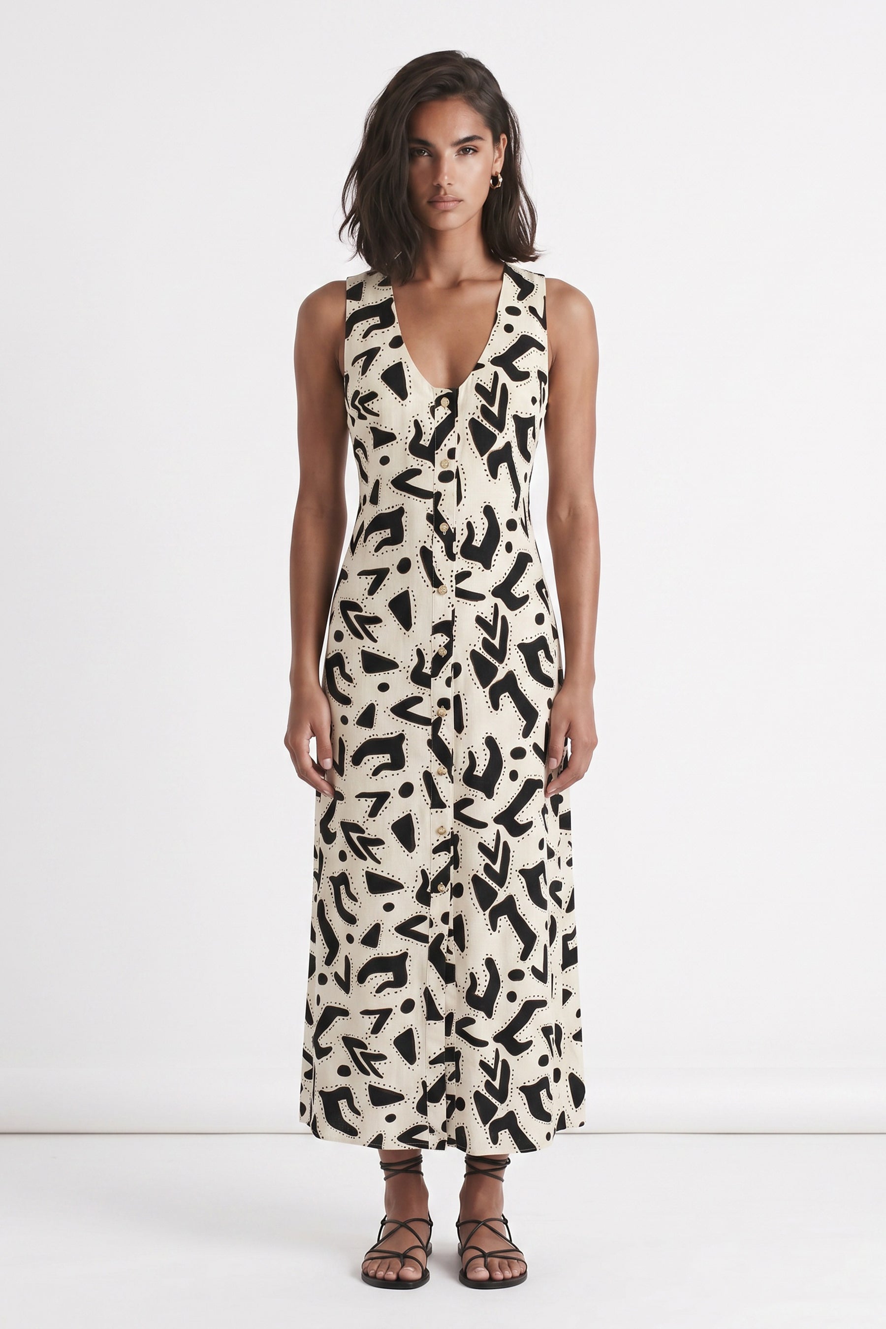 Monochrome Print Margot Crepe Evening Dress