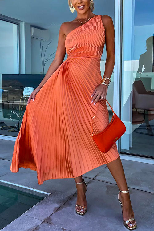 Red Margot One-Shoulder Pleated Party Dress