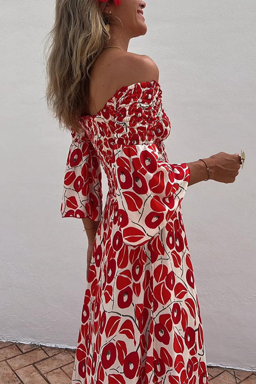 Red Vivienne Abstract Swing Maxi Dress