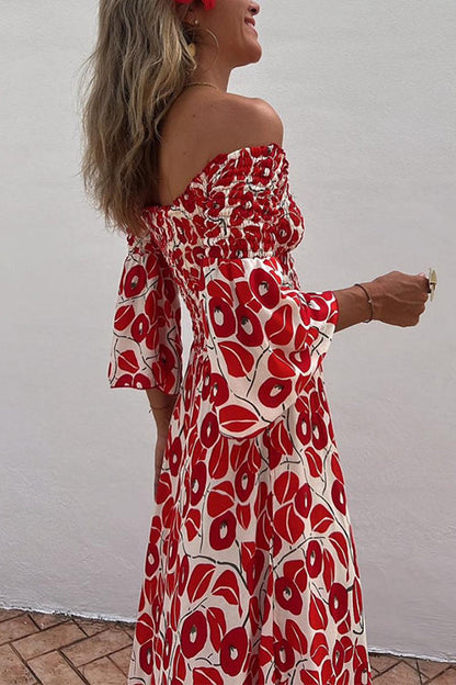 Red Vivienne Abstract Swing Maxi Dress