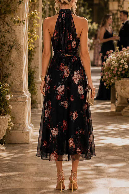 Black Margot Floral Flowy Midi Dress