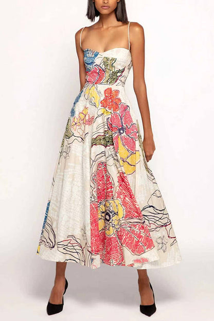 White Margot Abstract Floral Midi Dress