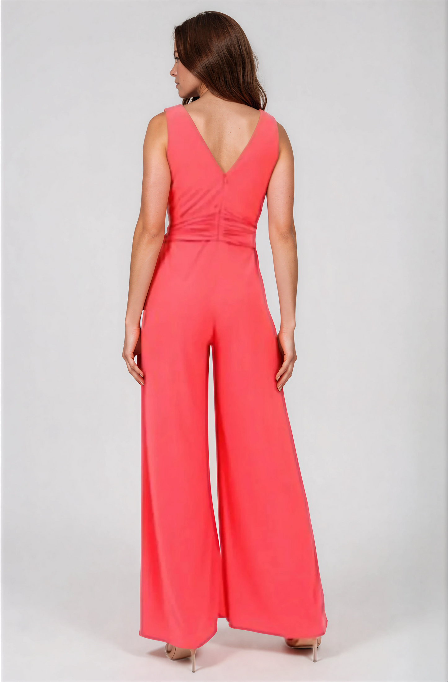 Neck Draped Jersey Knit Jumpsuit with Sash Belt Arabella Organza Gown