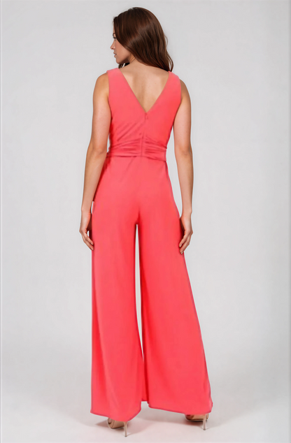 Neck Draped Jersey Knit Jumpsuit with Sash Belt Arabella Organza Gown