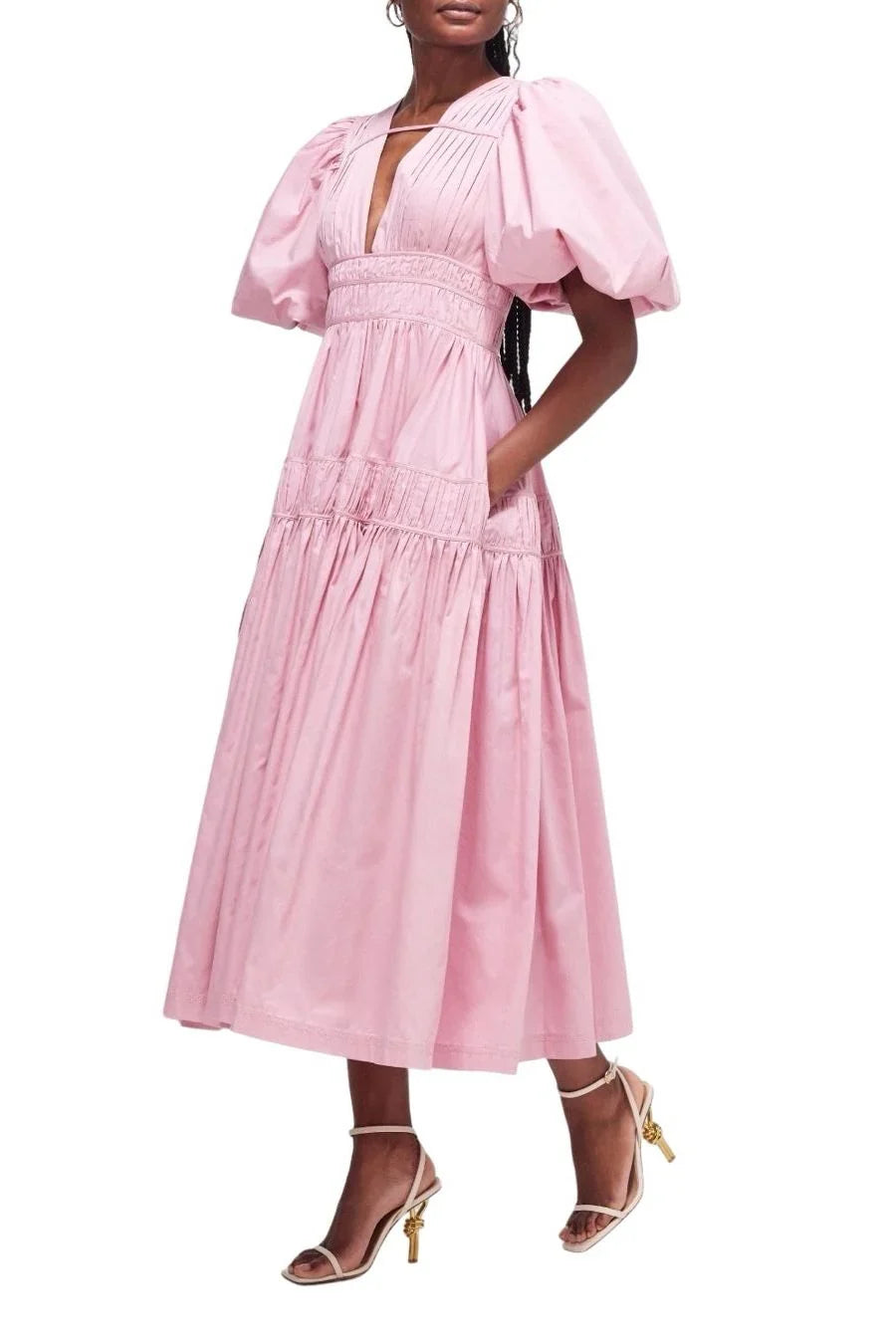 Pink Fallingwater Ruched Midi Dress