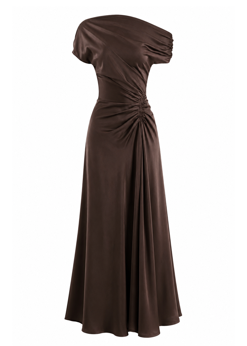 Chocolate Violet One-Shoulder Maxi Dress