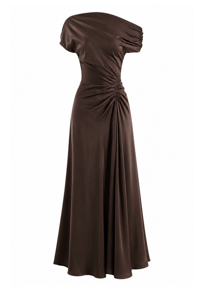 Chocolate Violet One-Shoulder Maxi Dress