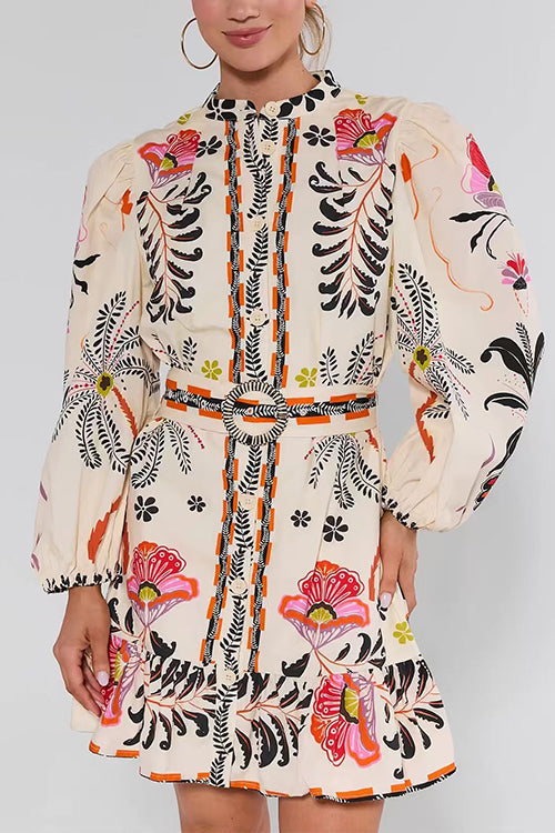 Beige Eloise Floral Ruffle Mini Dress