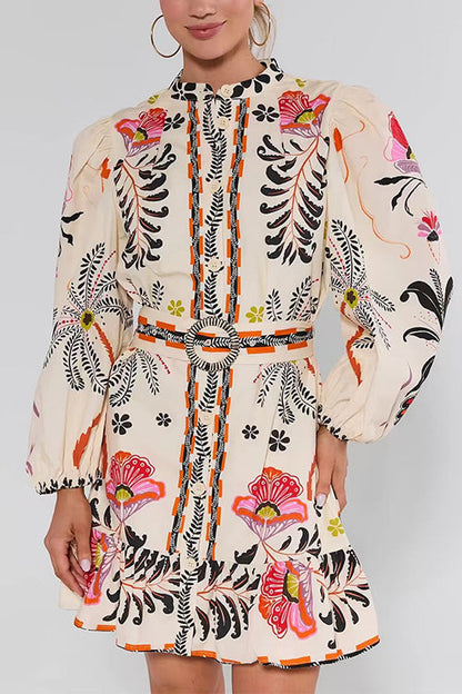 Beige Eloise Floral Ruffle Mini Dress
