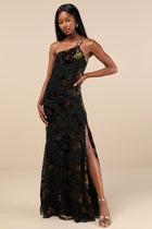 Ophelia Velvet Burnout One-Shoulder Maxi Dress