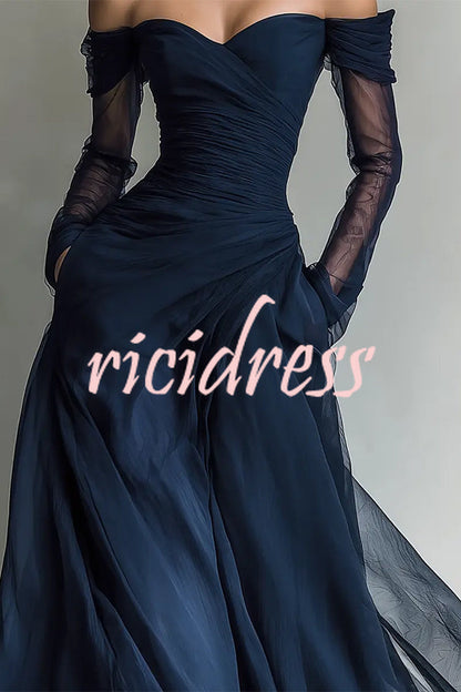 Blue Giselle Ruched Sweetheart Maxi Dress
