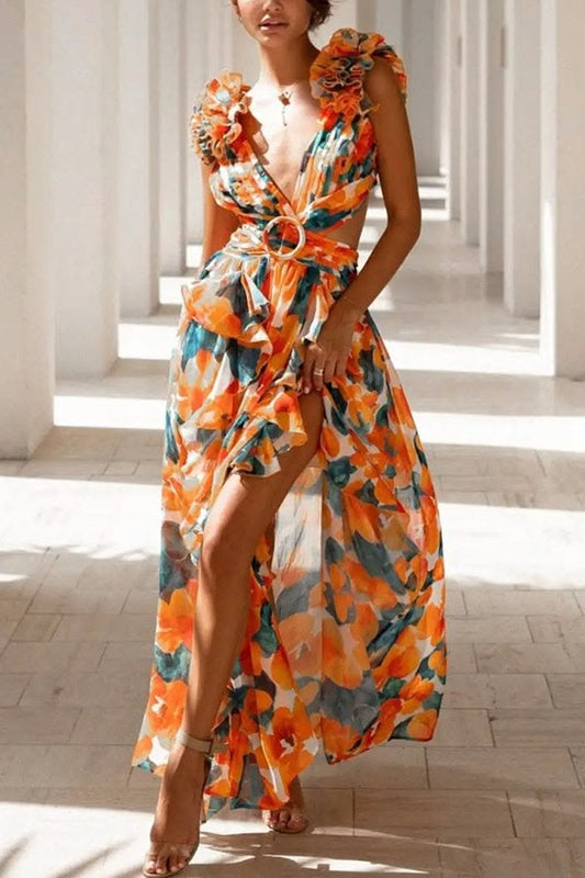 Melody Chiffon Maxi Dress in Burnt Orange