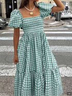 Shein Dresses | Shein Green Gingham Square-Neck Puff Sleeve Maxi Dress | Color: Green/White | Size: 3xl
