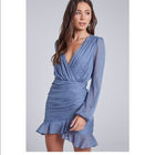 Dusty/Blue Shirring Long Sleeve Dress | Color: Blue | Size: S